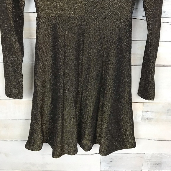 Express Gold Metallic Fit Flare Party Dress XS - Picture 3 of 8